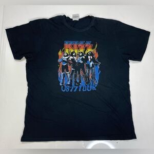Kiss US Tour 77 Rock & Roll Graphic T-shirt Men XL Black Short Sleeve Music